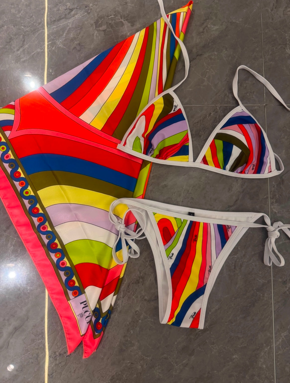 Wild Summer Pucci 3-Piece Bikini W/Scarf